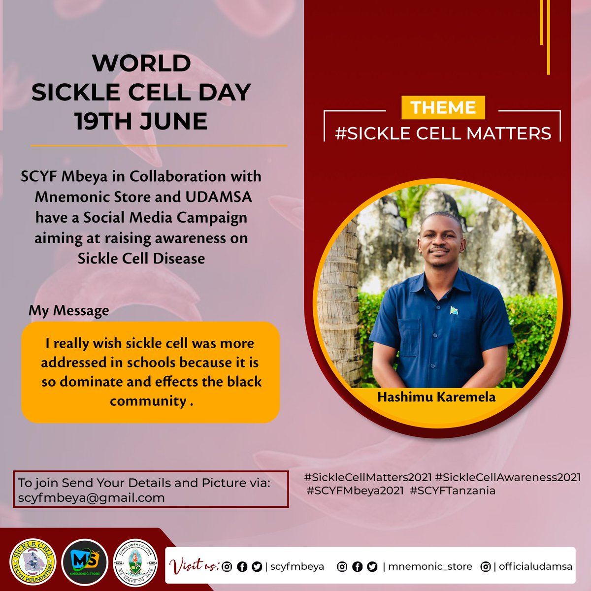 scyfoundation's tweet photo. #SickleCellMatters2021
#SCYFMbeya2021
#Officialudamsa
#jointheracetobreaksicklecellcycle 
#WorldSickleCellDay 
#wscd
#breakthesicklecellcycle 
#kuwamjanjaijuesikoseli 
#knowyourgenotype 

@scyfmbeya @juliemakani @muhimbiliuniver @Kudu_ze_Kudu https://t.co/IbtobZPA6b