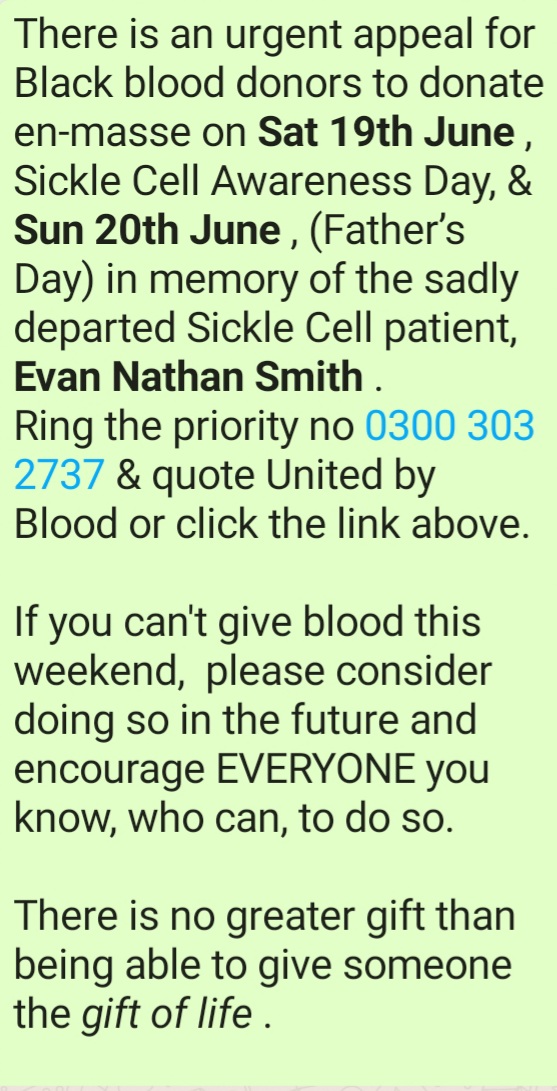 Please give blood:
blood.co.uk/news-and-campa…
#savealife 
#SickleCellAwarenessDay #ACLT