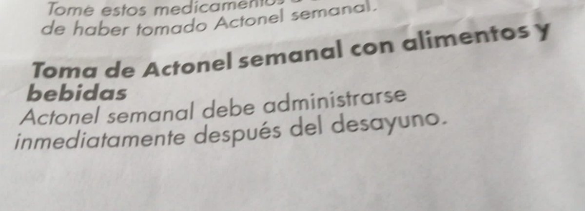 PatriAmorosR's tweet photo. Paciente de 82 años cree que está confundida después de leer el prospecto de Actonel Semanal, duda sobre si antes o después del desayuno. No es confusión de la paciente, sino error en el prospecto: risedronato y desayuno @AEMPSGOB @ISMP_Espana @StopErroresMed @Theramex_Spain https://t.co/lVAjIl9xVb