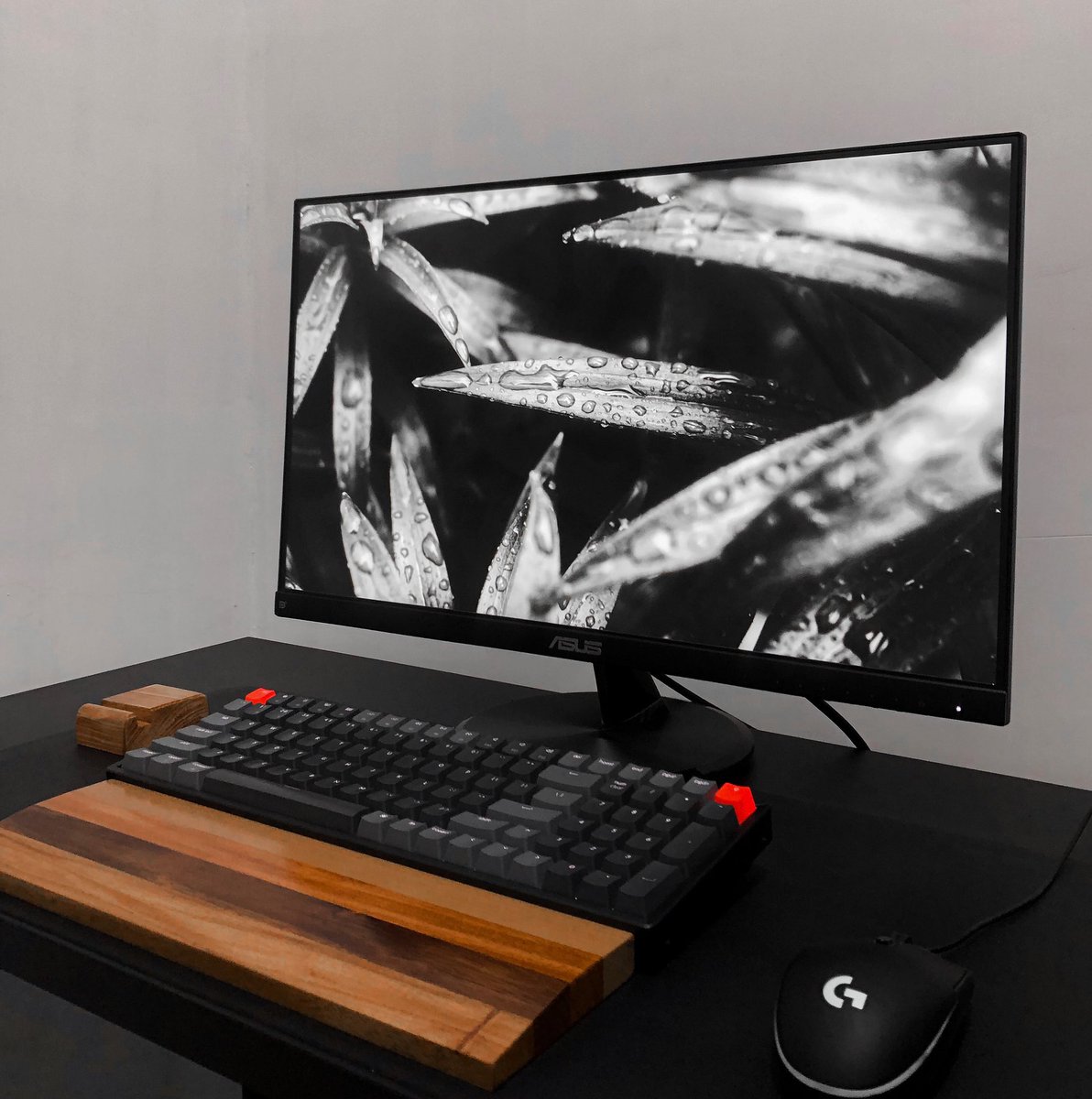 pauweex's tweet photo. my own little corner. 🧡🖤🤍 
#wfhsetup #keychronk4 #minimalistsetup #k4v2 #cablemanagementnext #ihatecables https://t.co/FpMizi4lXB