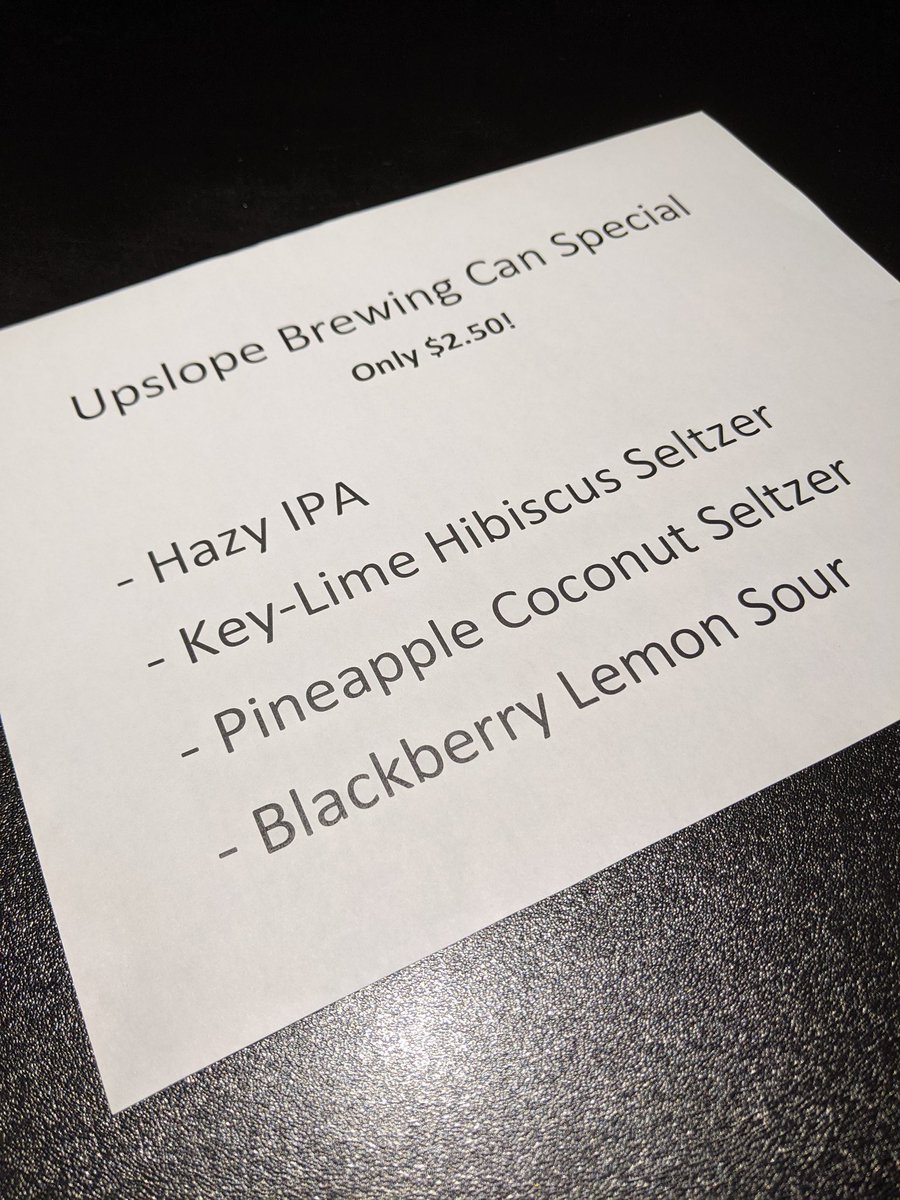 ✨Beer Special✨
.
For a limited time, we will be serving up some canned brews by Upslope Brewery at a discounted price! Take advantage of these amazing deals before we run out!
.
#beerspecials🍺 #upslopebrewery #7westtaphousestcloud #7westtaphouse #greaterstcloud #greatermn