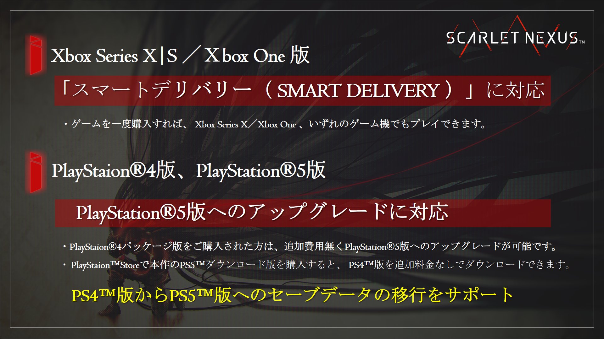 穴吹 健児 Kenji Anabuki Scarlet Nexus 発売中 大事なことなので何度でも言わせて下さい Xboxseriesx S版 と ｘboxone版 は Smart Delivery に対応 Playstation5版 と Playstation4版 は 無料アップデートに対応 Xboxseriesx S And Xboxone