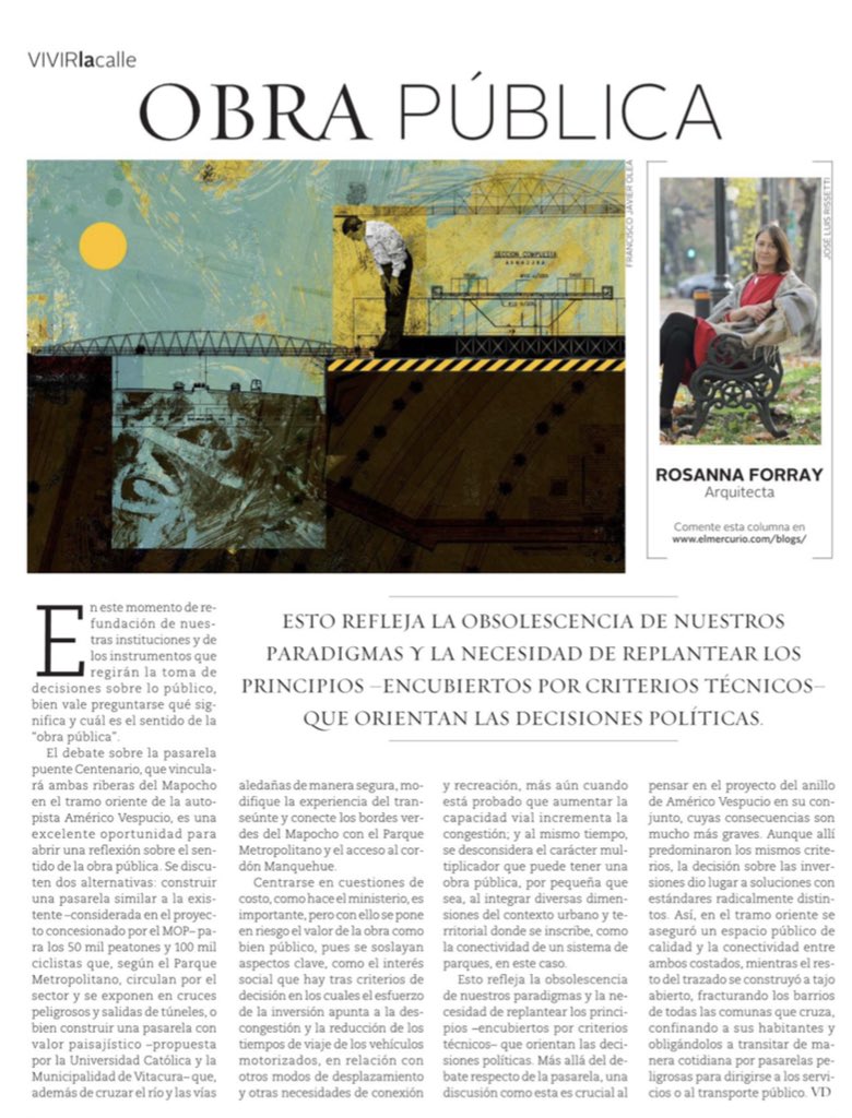 “El debate sobre la pasarela Centenario es una excelente oportunidad para abrir una reflexión sobre el sentido de una obra pública (…) Refleja la obsolescencia de nuestros paradigmas y la necesidad de replantear los principios que orientan las decisiones políticas”: <a href="/Revista_VD/">revista_vd</a>