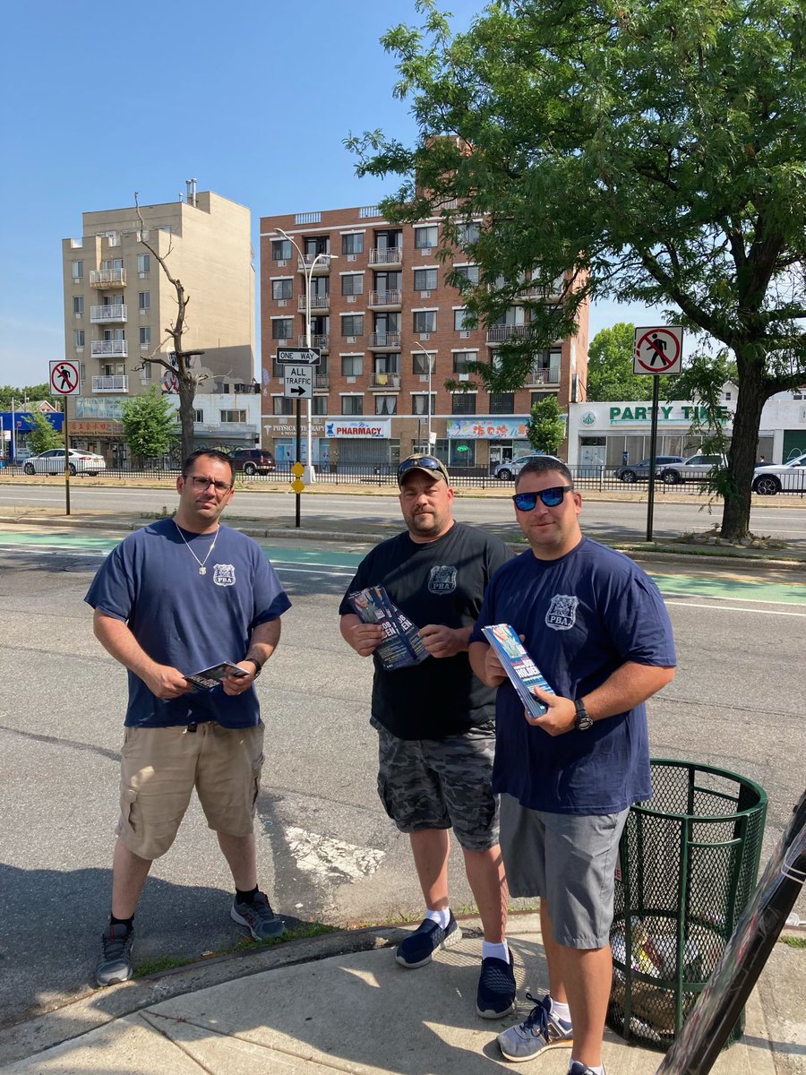 NYCPBA's tweet photo. PBA members were out in Queens helping get out the vote for @BobHoldenNYC’s re-election to represent Council District 30. Election is June 22nd and make sure you #VoteSafety. https://t.co/DLS3bM9SIL