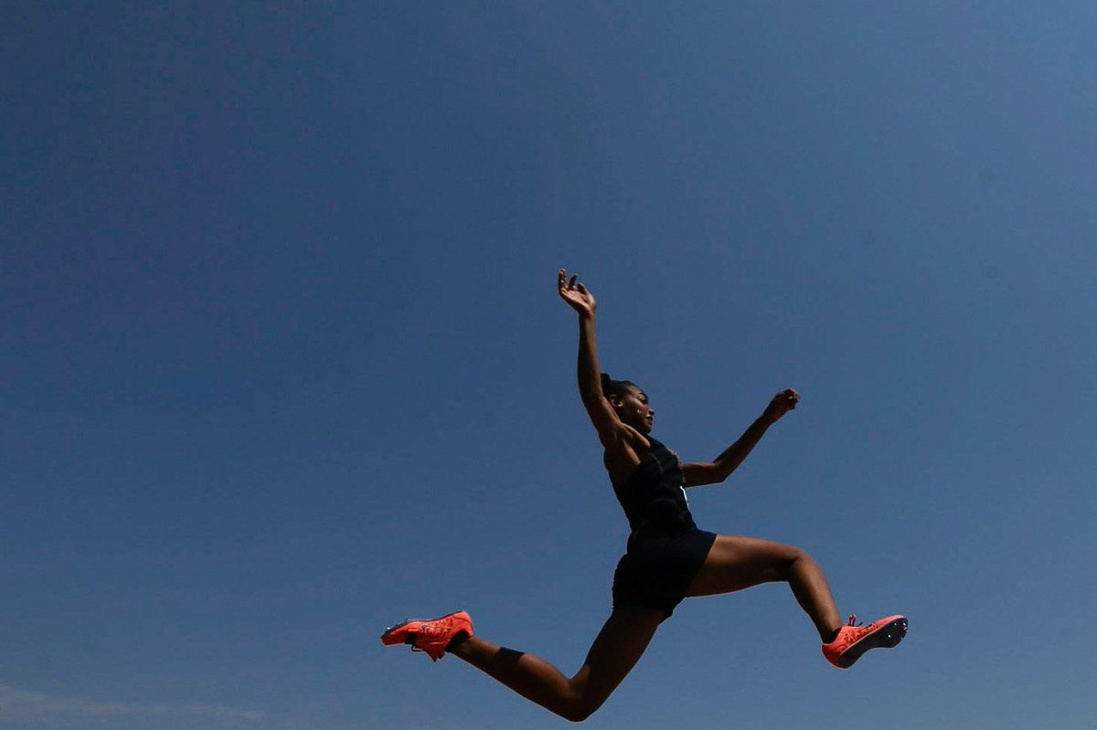 Western Branch High School long jumper Llyric Driscoll competes at the Virginia High School League Class 6 Track and Field Finals on Saturday, June 18, 2021. Driscoll placed third with a long jump of 18' 9.50". (Trent Sprague/The Virginian-Pilot)