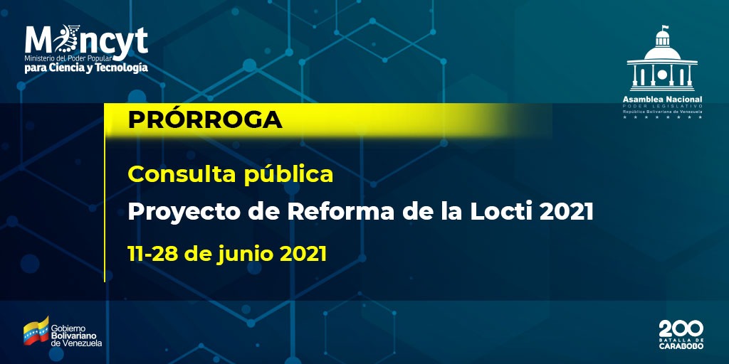 ➕1000 personas ya han respondido la #ConsultaLocti sobre el Proyecto de Reforma de la Ley de Ciencia, Tecnología e Innovación.

¿Qué esperas para participar? Tienes ¡𝗣𝗥Ó𝗥𝗥𝗢𝗚𝗔! hasta el #28Jun

Lee el documento:
oncti.gob.ve/docs/PROPUESTA…

Responde:
docs.google.com/forms/d/e/1FAI…