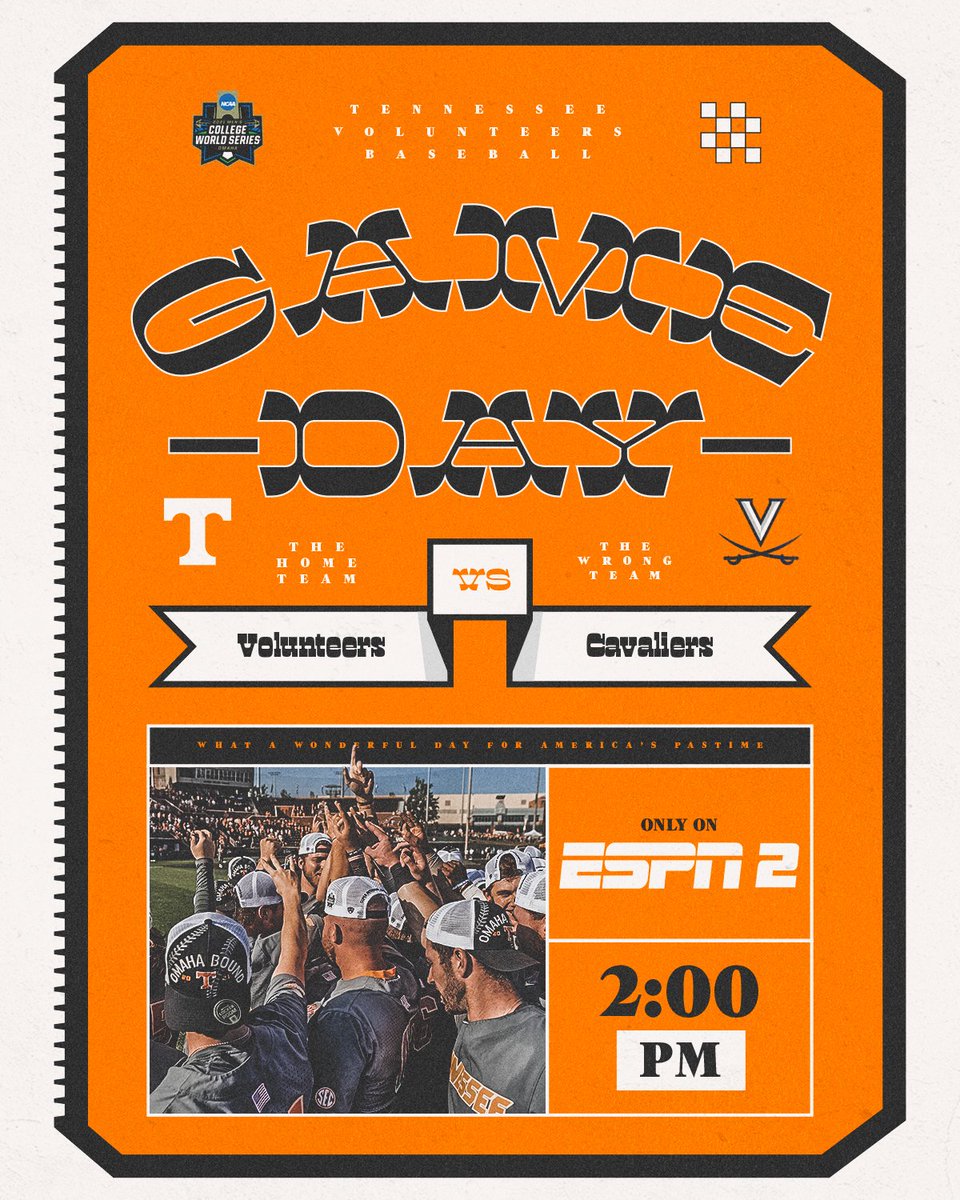Vol_Baseball's tweet photo. You're not dreaming. It's gameday in Omaha.

📍 Omaha, Neb.
🏟️ TD Ameritrade Park Omaha
🕖 2 PM ET
📺 ESPN2
🎙️ Vol Network/UT Gameday App

#GBO 🍊 #OTH #OmaVols #BeatUVA https://t.co/vlkT4EypkS