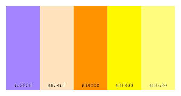 ColPaletteBot's tweet photo. Beep beep, here's a pretty color palette for you!
color-scheme.js parameters used:
- hue: 266
- variation: default
- colors: #a385ff, #ffe4bf, #ff9200, #fff800, #fffc80
Have a lovely evening!
#twitterbot #colorpalette #colors #palette #prettycolors https://t.co/H8uG3X4DQ4