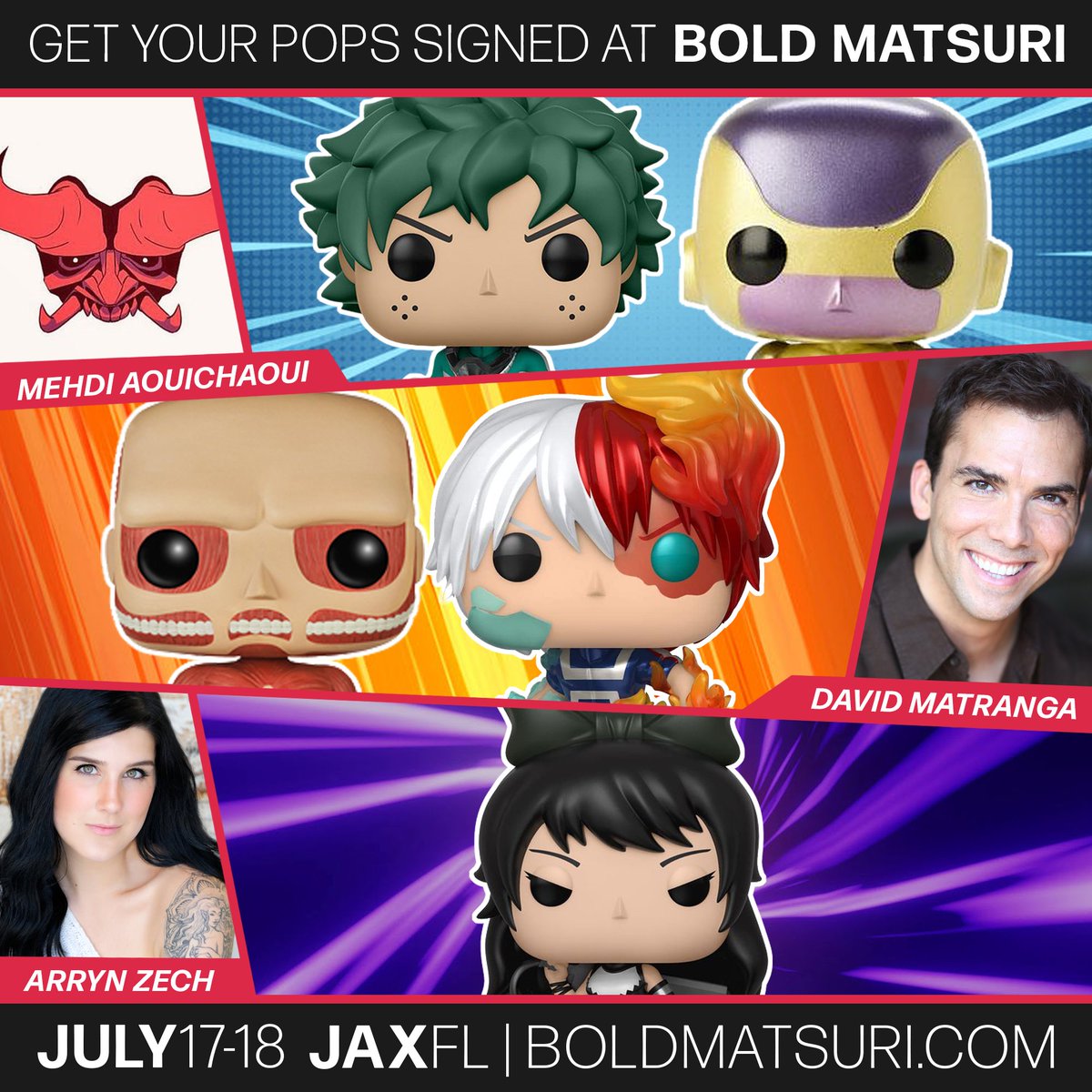 BoldMatsuri's tweet photo. #BoldMatsuri is NEXT MONTH in #Jacksonville, #Florida at the Jax Expo Center on July 17th-18th, 2021!
Do we have any #Funko collectors? Don't miss out on getting your favorite POP! signed. It gets better! #Level10Certification and #TheVVGS will be set up the entire event. https://t.co/1QltsIObqt