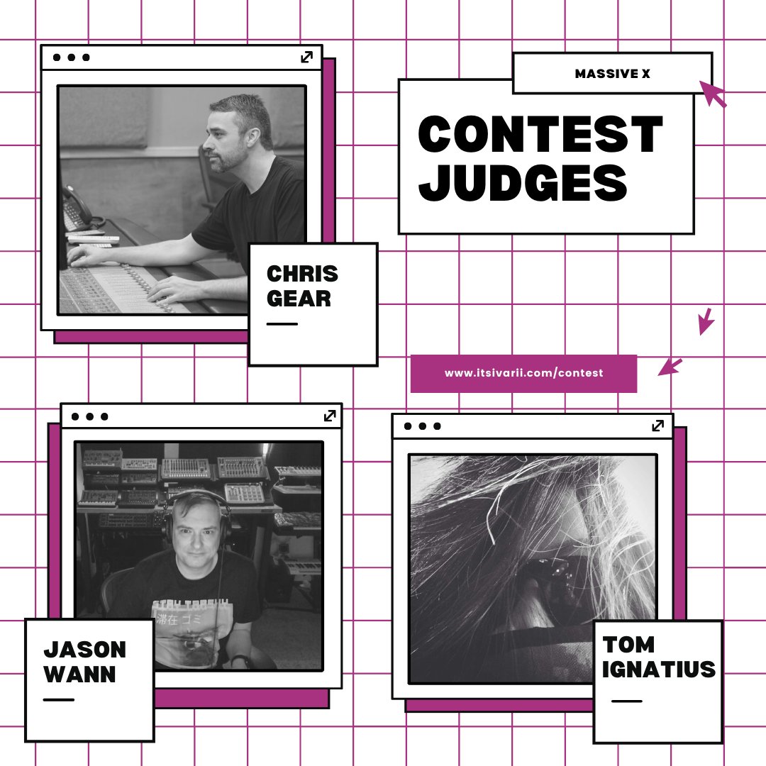 itsivarii's tweet photo. Meet the 𝙹𝚄𝙳𝙶𝙴𝚂 for the 𝗠𝗔𝗦𝗦𝗜𝗩𝗘 𝗫 contest! ⠀
⠀
𝗖𝗛𝗥𝗜𝗦 𝗚𝗘𝗔𝗥 @ohmlabsounds⠀
𝗝𝗔𝗦𝗢𝗡 𝗪𝗔𝗡𝗡 @jasonwannmusic⠀
𝗧𝗢𝗠 𝗜𝗚𝗡𝗔𝗧𝗜𝗨𝗦 @mastersbyiggy⠀

HOW TO ENTER:⠀⠀⠀⠀⠀⠀
https://t.co/ryVsQ06B97⠀⠀⠀⠀
⠀
#contestalert #contest #giveaway https://t.co/YPc122KdUj