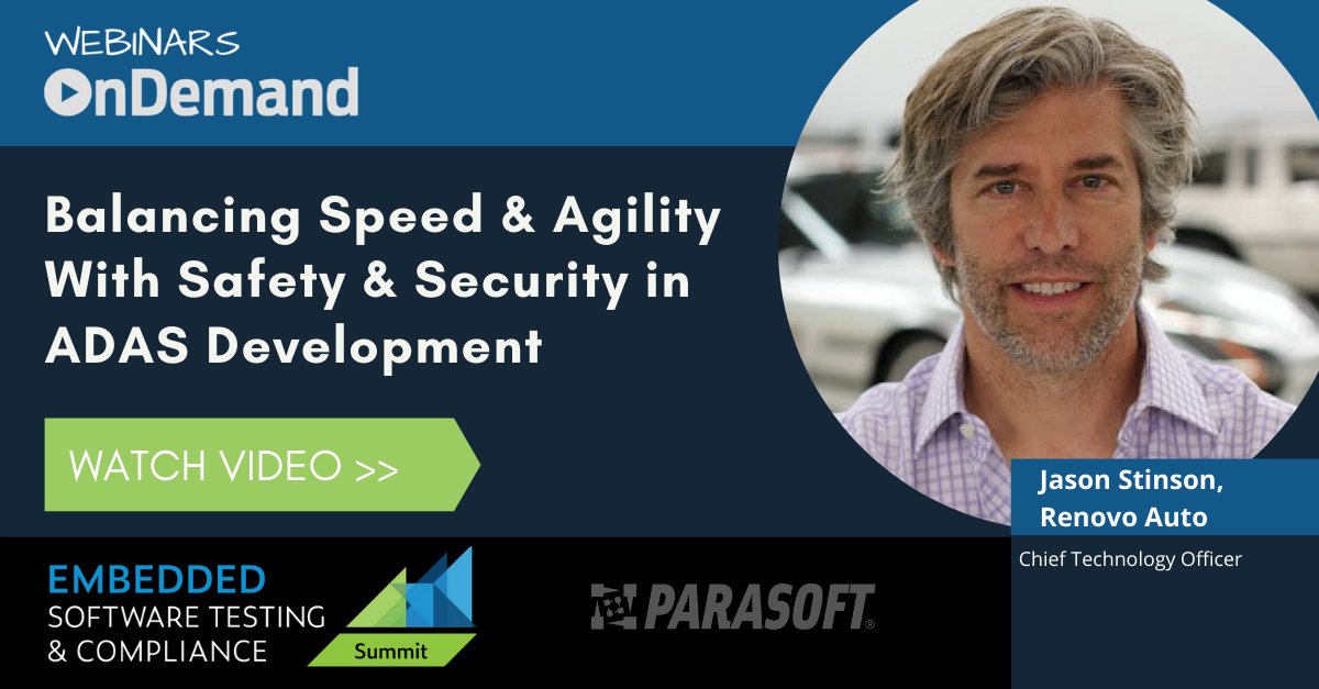 Parasoft's tweet image. If you missed our Embedded Software Testing & Compliance Summit last month, you can still watch all the individual sessions on-demand >>> #embeddedsoftwaretesting #automotive #embeddedsoftware #safetycritical >>> alm.parasoft.com/estc-renovo-at…