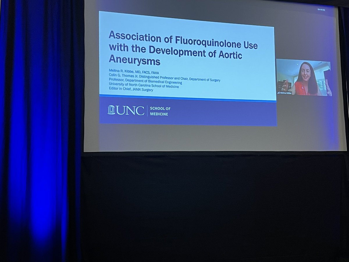 malas_mahmoud's tweet photo. Fascinating guest lecture by @kibbemr @VascularSocal on the association of Fluoroquinolone use with the development of #Aortic #Aneurysm 2-3 folds increase risk! Congratulations @kibbemr on her new appointment as the 17th dean @UVA https://t.co/3fhTu0nbk0