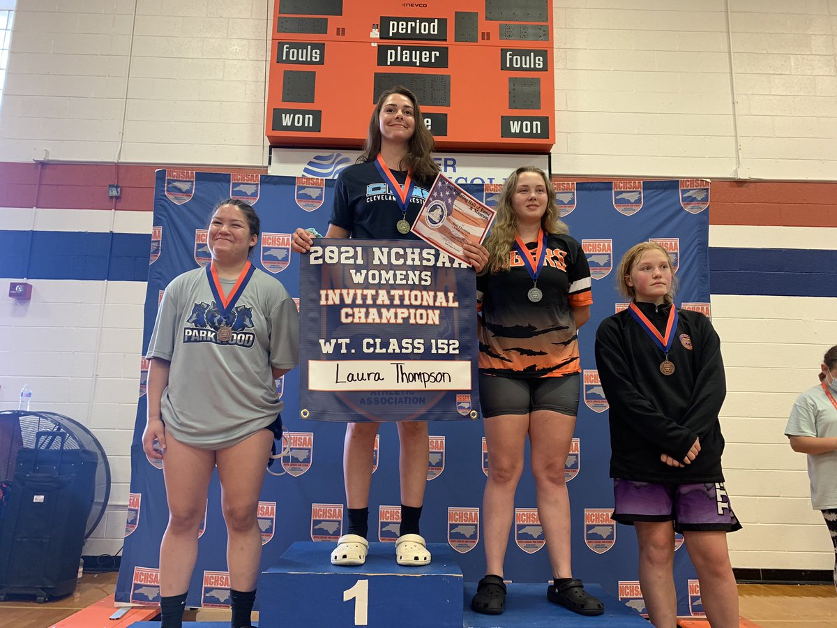 NCHSAA's tweet photo. Your 2021 NCHSAA Women’s Wrestling Invitational Champions:

145- Mikayla Taylor Richlands
152- Laura Thompson @ClevelandRams 
170- Savannah Bramhall @PWHSathletics https://t.co/ooCX7KzXtX