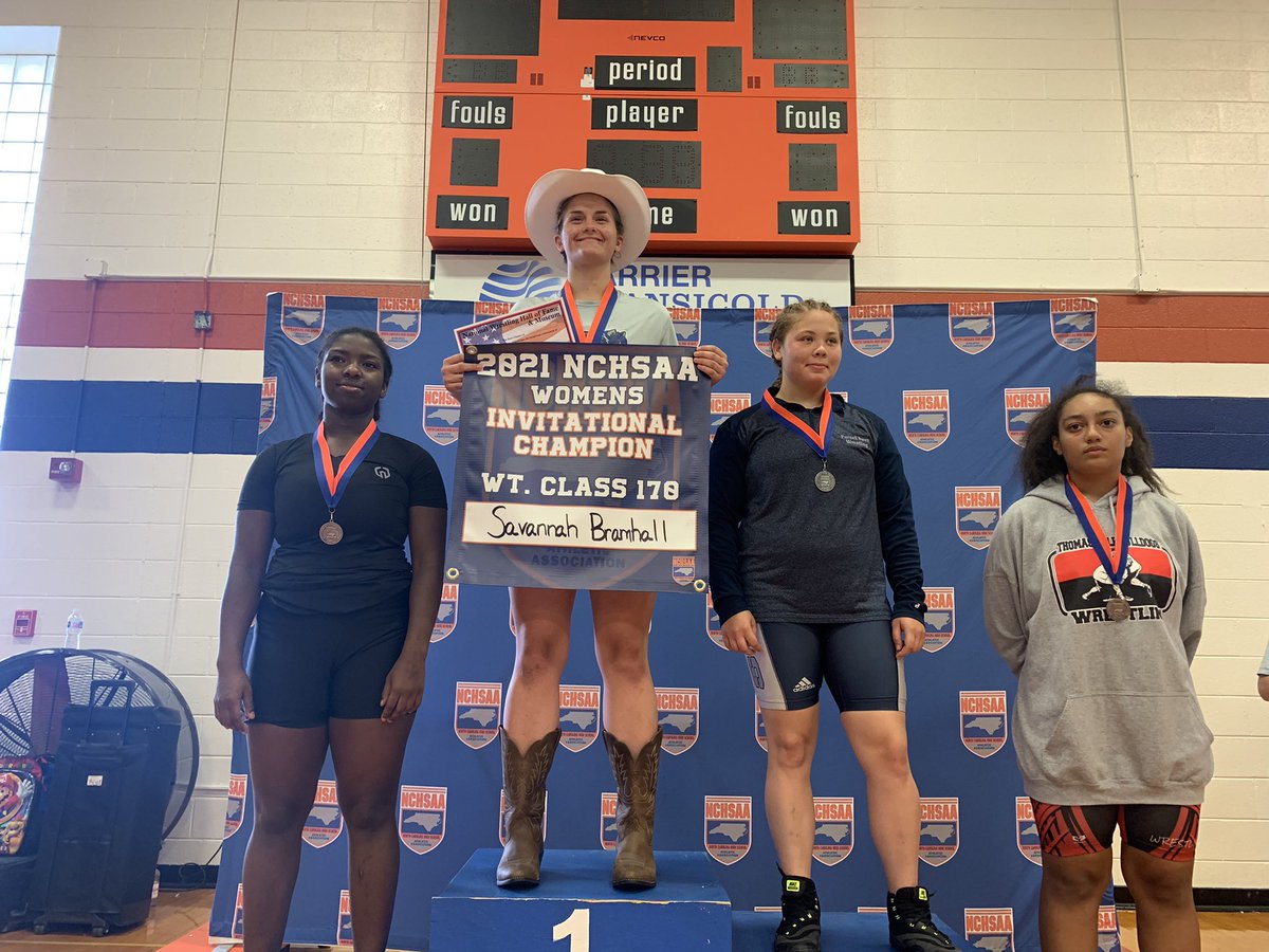 Your 2021 NCHSAA Women’s Wrestling Invitational Champions: 145- Mikayla Taylor Richlands 152- Laura Thompson @ClevelandRams 170- Savannah Bramhall @PWHSathletics