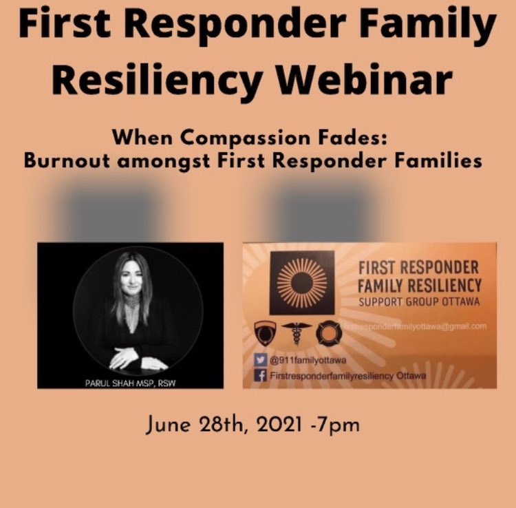 Join us on Facebook @ firstresponderfamily resilience on June 28 to watch Parul Shah speak on Burnout.  All welcome to view