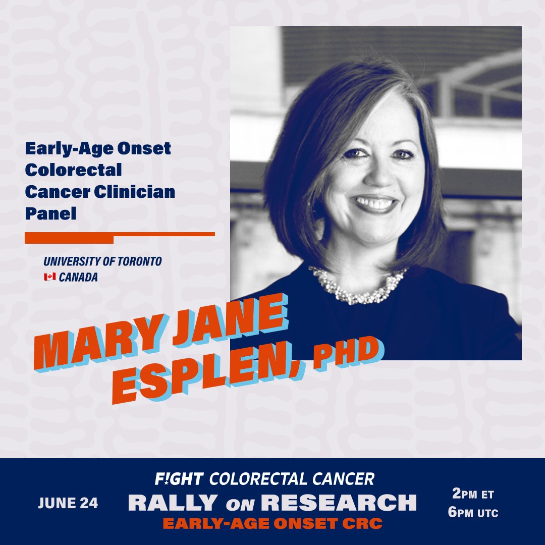 Fight Colorectal Cancer (@fightcrc) on Twitter photo .<a href="/EsplenJane/">Mary Jane Esplen</a>, Professor and Vice-Chair, Department of Psychiatry <a href="/UofT/">University of Toronto</a> is joining the #EAOCRC Clinician Panel on June 24, 2-3:15 p.m. ET! The panel will share their perspectives on current successes & challenges with EAO CRC patient care. #FightEAOCRC hopin.com/events/rallyon… .<a href="/EsplenJane/">Mary Jane Esplen</a>, Professor and Vice-Chair, Department of Psychiatry <a href="/UofT/">University of Toronto</a> is joining the #EAOCRC Clinician Panel on June 24, 2-3:15 p.m. ET! The panel will share their perspectives on current successes & challenges with EAO CRC patient care. #FightEAOCRC hopin.com/events/rallyon…