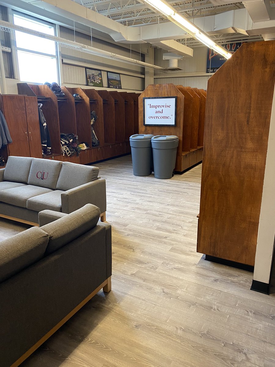Flooring complete in locker room.