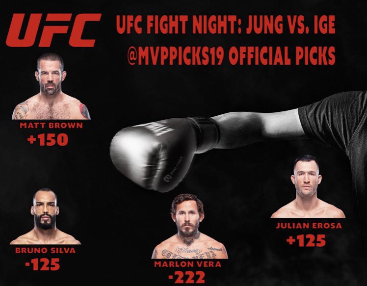 MvpPicks19's tweet photo. #UFCFightnight #UFCVegas29 Official picks, lemme know who you got! @ufc #mmapicks #betting https://t.co/LipkbWuUOv
