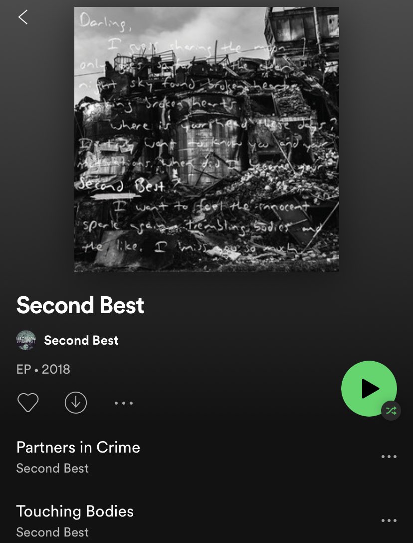 secondbestmi's tweet photo. After breaking up nearly 5 years ago, I thought it was a good time to finally gain access to our artist page and ask @Spotify to remove this random album that belongs to a different and totally unrelated Second Best #BetterLateThanNever https://t.co/DwQ4pJxYNO