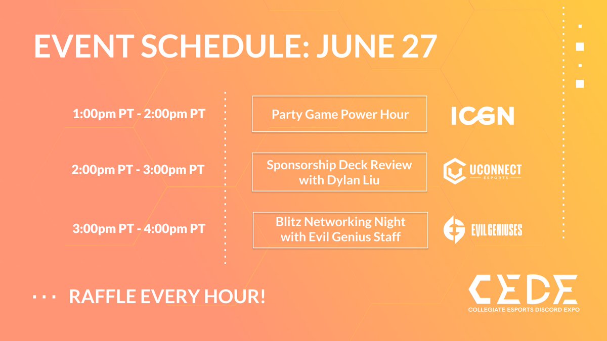 UniGameNetwork's tweet image. Don’t miss out - there are only 7 DAYS LEFT until the Collegiate Esports Discord Expo begins!  From networking mixers to panels, CEDE offers a variety of events to fit your needs.

Get a head start and join the giveaway in advance:  bit.ly/CEDEraffle
