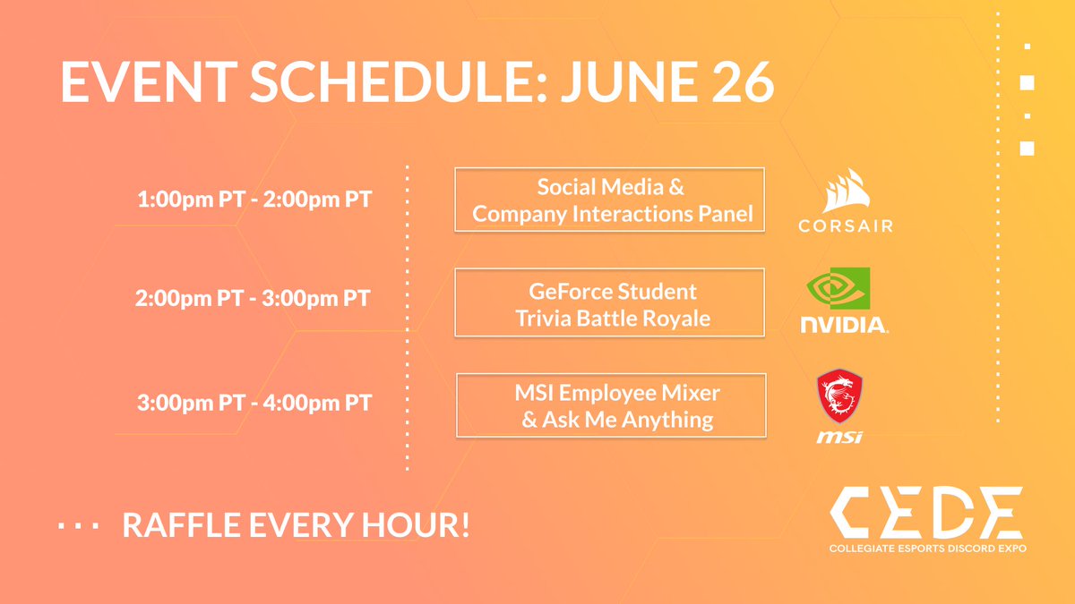 UniGameNetwork's tweet image. Don’t miss out - there are only 7 DAYS LEFT until the Collegiate Esports Discord Expo begins!  From networking mixers to panels, CEDE offers a variety of events to fit your needs.

Get a head start and join the giveaway in advance:  bit.ly/CEDEraffle