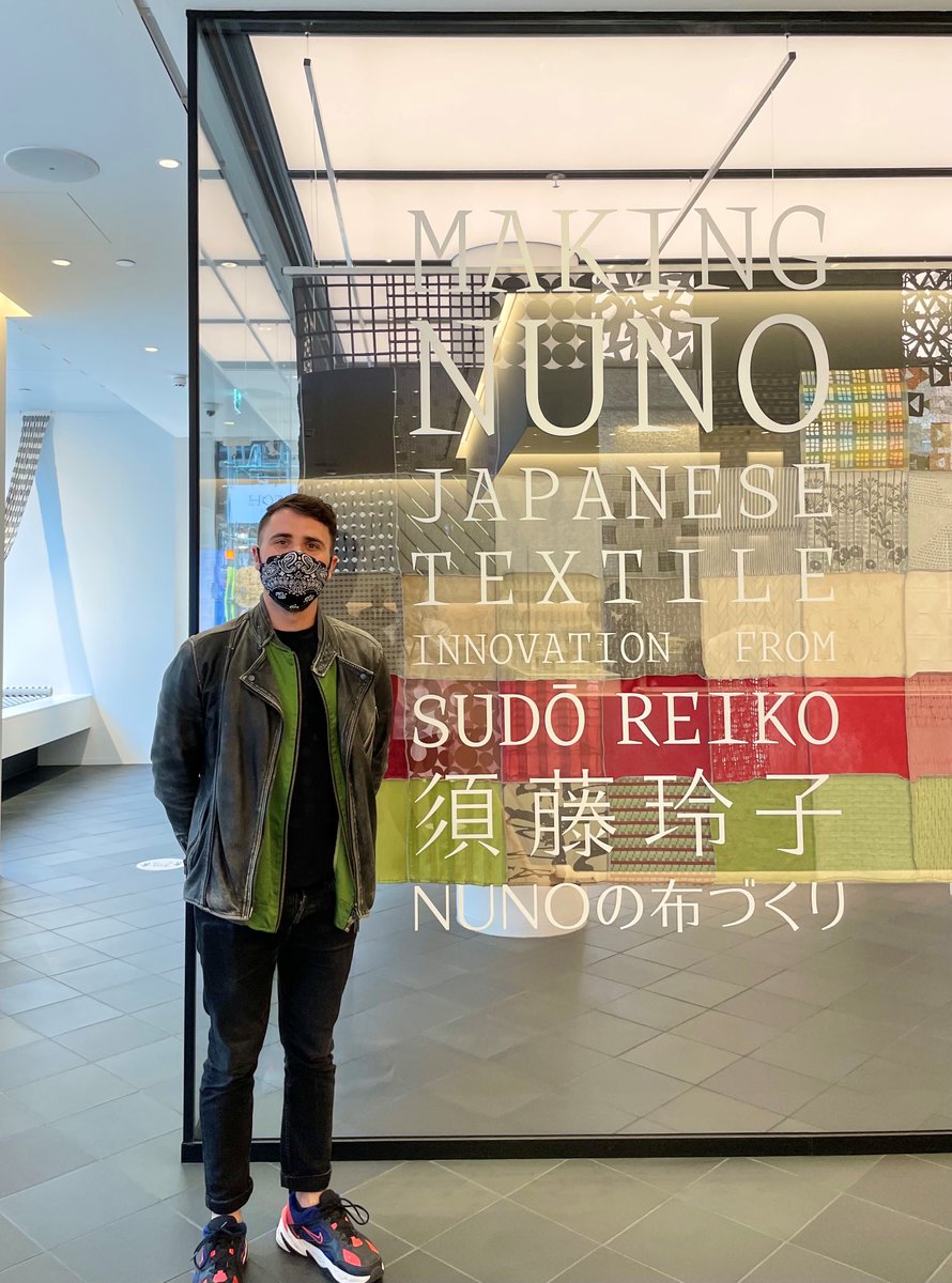 japanhouseldn's tweet photo. We were delighted to welcome Great British #SewingBee  2021 contestant @RaphSew to our #MakingNuno exhibition today. Great to see you, Raph – we hope you enjoyed our Nuno fabrics. https://t.co/TizZ6SZD8v