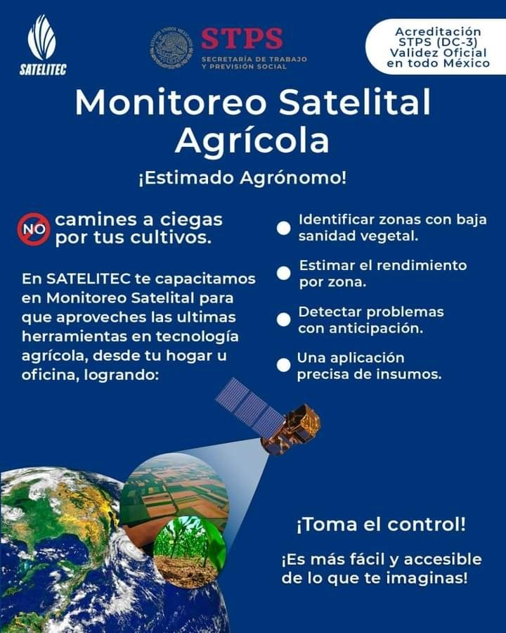 precision_vzla's tweet photo. SATELITEC trae para ti el nuevo #diplomado online en Análisis y Monitoreo Satelital agrícola.
Para mayor info: eduard.220693.bello@outlook.com https://t.co/LFRtnvF15s