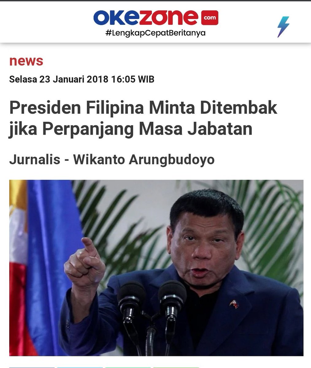 Bersikaplah seperti Presiden Filipine Dueterte
Aturan 6 tahun Sbg Presiden harus di patuhi walau hanya satu Periode dan tdk akan ada periode ke-2, jika belio ingin duduk 2 priode, belio siap di tembak
