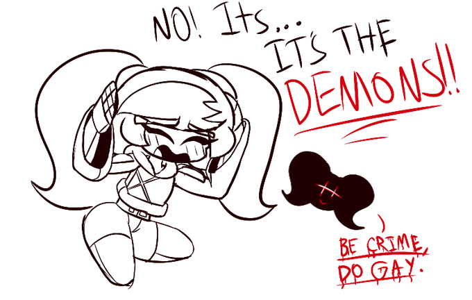Aggie doodle of Py-Con dealing with the voices 