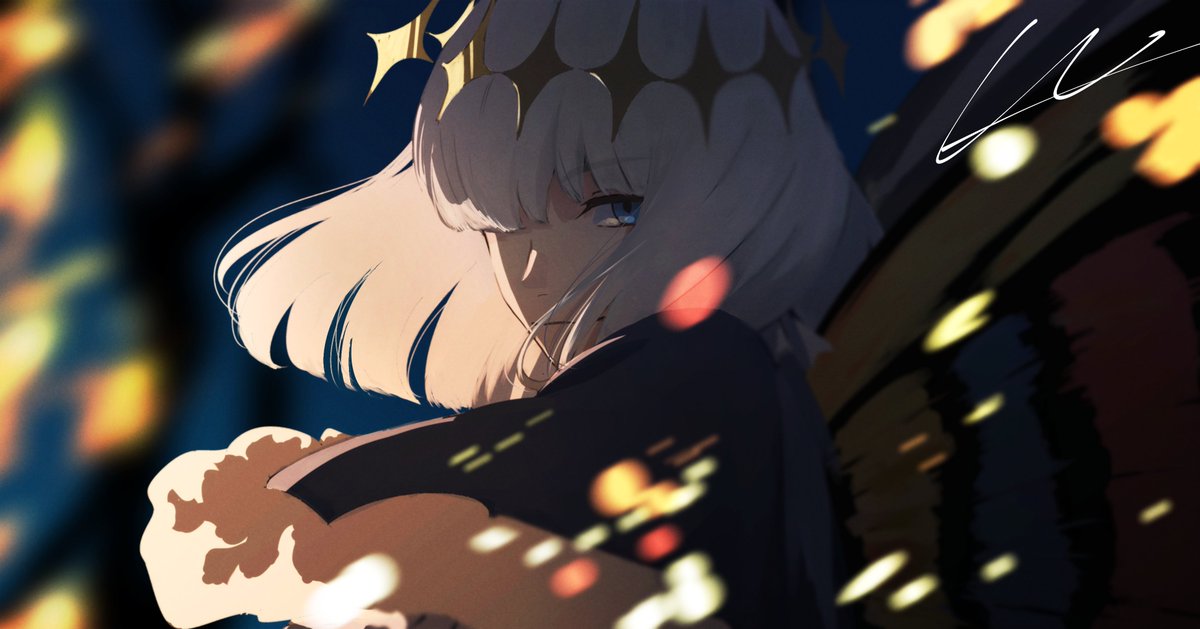 oberon (fate) 1boy male focus solo blue eyes looking at viewer signature crown  illustration images