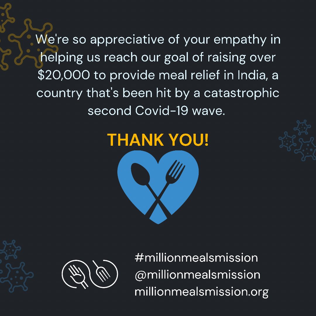 million_meals's tweet photo. Thank you. Thank you 80,000 times. 🙏 

Our fundraiser raised a total of $20,000! Thank you to everyone who donated and showed support. 🌏🍜

#millionmealsmission #foodinsecurity #hunger #act #action #nonprofit #impact #covid_19 #covid19india #covidindiainfo #covidindiafundraiser https://t.co/7dl8fjVS1O