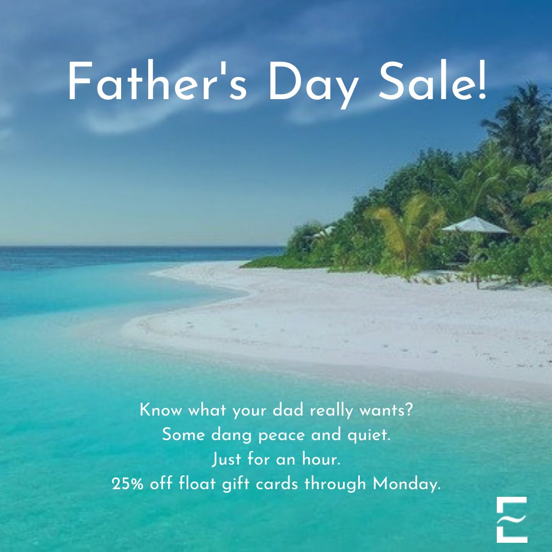 Your dad doesn't want another tie. He just wants an hour where nobody is yelling, the dogs aren't barking, and the neighbor isn't running that infernal leaf blower again. Use the code "dadsfloat" for 25% off float gift cards at equilibriumfloat.com, from now through Monday.