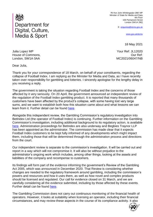 UncleRichard16's tweet photo. Copy of correspondence passed onto me by my MP. https://t.co/sc3slhtbW1