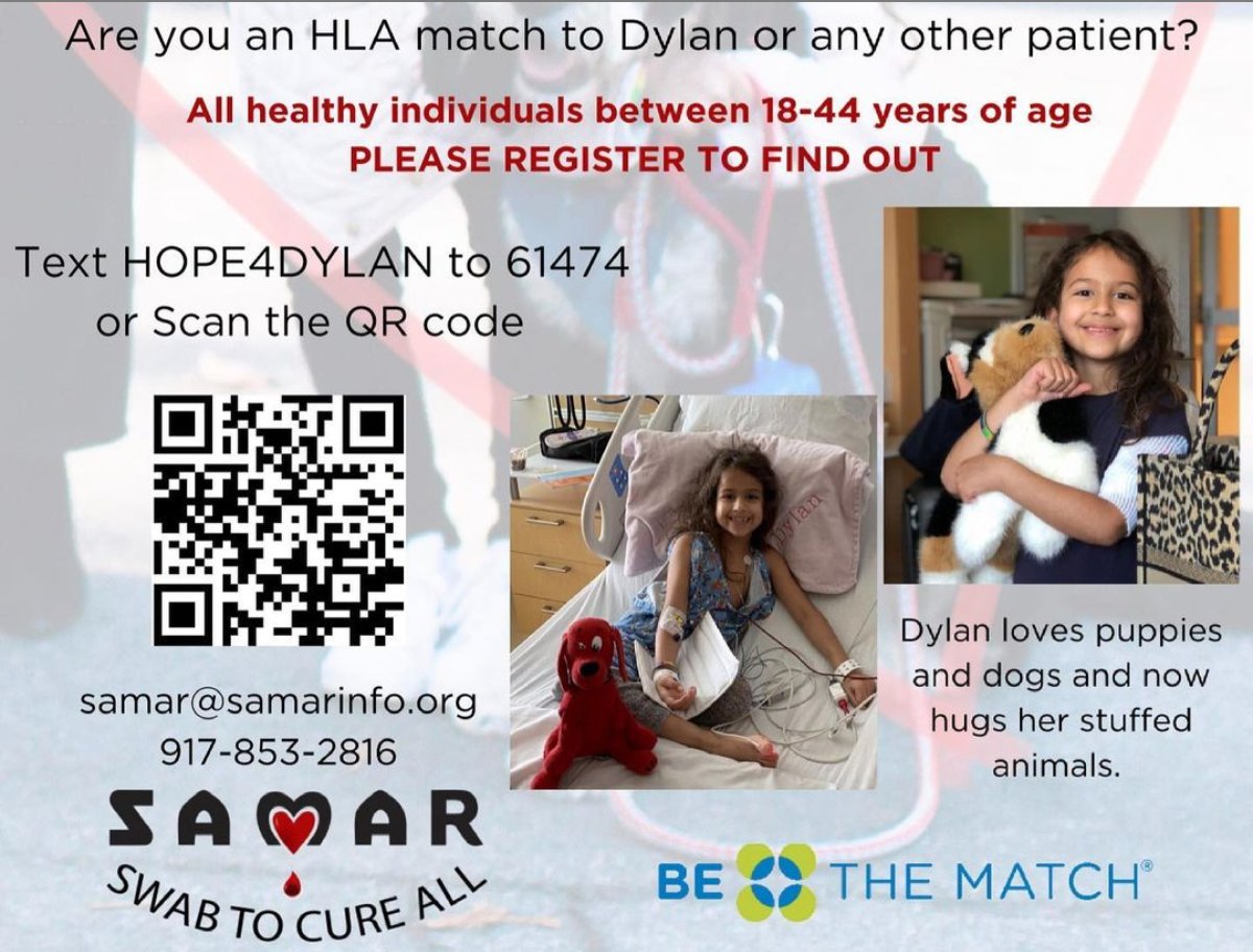 Will you be Dylan’s cure? 8 year old South Asian/ Caucasian Dylan is diagnosed with Severe Aplastic Anemia (AA), a treatable disorder by a genetically HLA matching peripheral blood stem cell transplant. Register using the QR code or text code to see if you can help save her life.