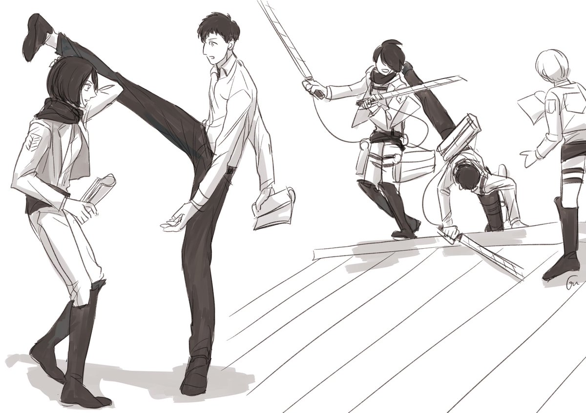 もう撮影妄想の落書きしか描けねえ ミカサとベルトルトのタイマンもっと見たかったな フウフウのホウの漫画