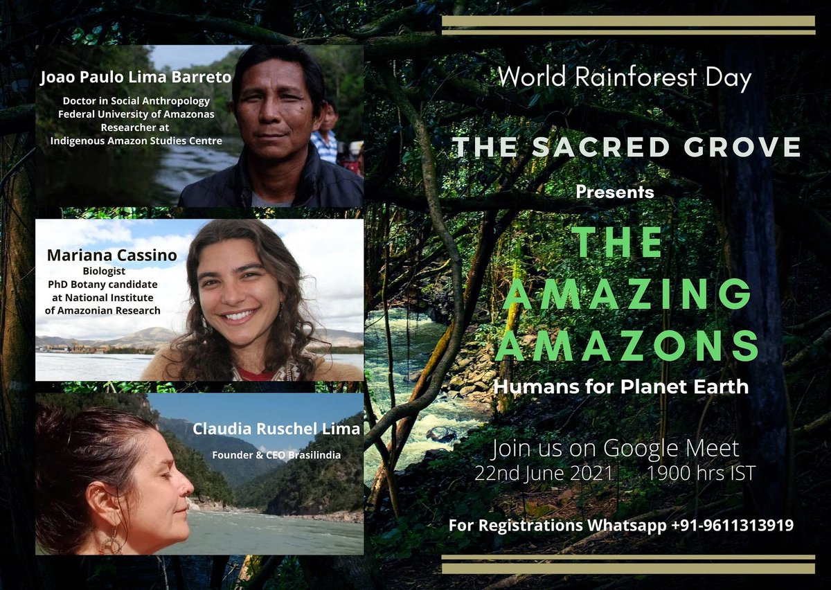 We take our first step on 22nd June 2021, World Rainforest Day with 'The Amazing Amazons' as we explore how the Amazon Rainforest has been created by the natives over the past 8000 years.
To register contact +91-9611313919 on Whatsapp.
#thesacredgrove #humansforplanetearth