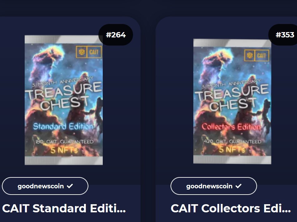 🎉CAIT 3 Month Anniversary Drop is live!
#giveaway 3 Standard and 3 Collectors Pack!🥳

- Flw <a href="/CAITtoken/">CAIT on Wax | #DeFiforAll</a> <a href="/Dub_wizard/">Cheg</a> 

- RT #WAX adr👇

- Ends in 24h gl🙏❤️

👉 wax.atomichub.io/drops/64418+64…

#NFT #NFTs #NFTCommunity #nftcollector  #NFTGiveaway #giveaways #CAIT #WAXP <a href="/WAX_io/">WAX</a> <a href="/AtomicHub/">AtomicHub</a>
