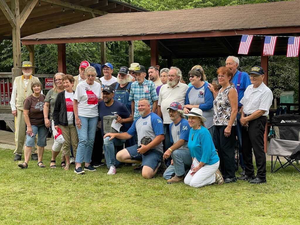 VernonForGA's tweet photo. Had a great time up in Fannin County this evening, where I was gifted a 100 year old ballot box. 

By the looks of it, it looked a lot more secure than Dominion. https://t.co/Qx8FiNyTyn