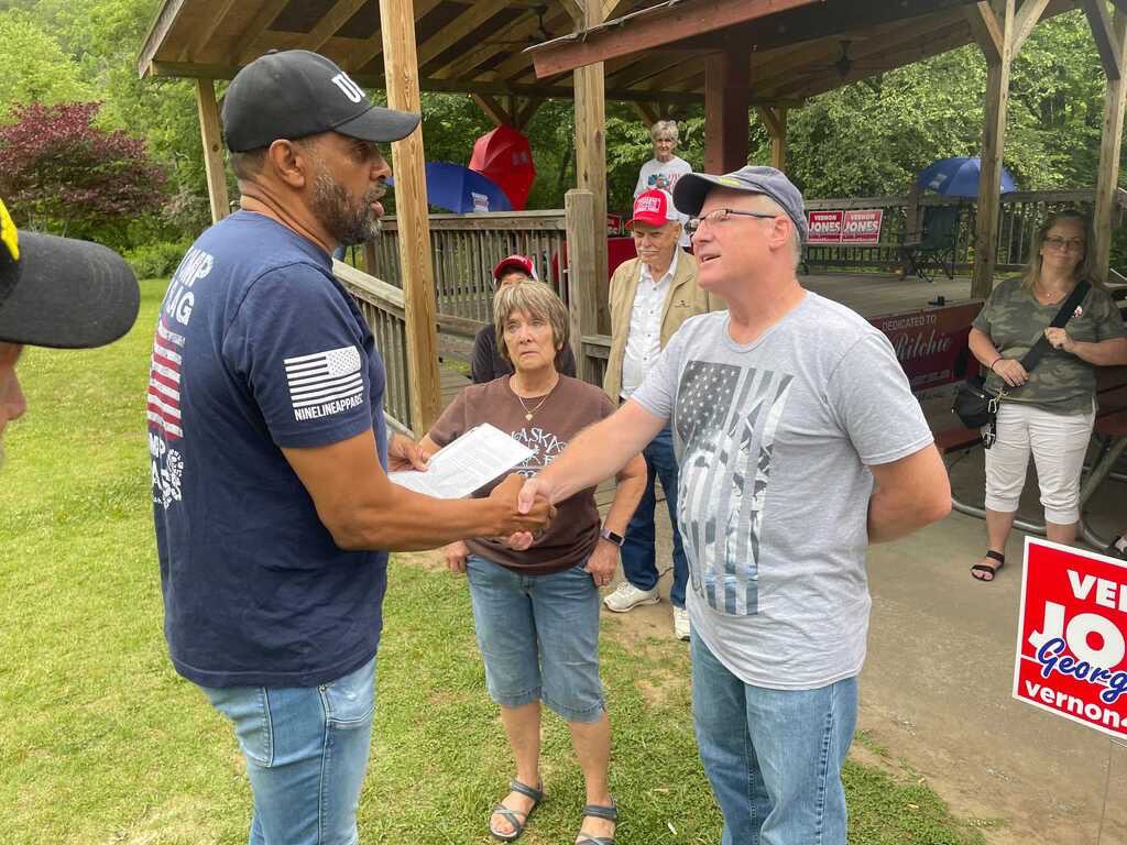 VernonForGA's tweet photo. Had a great time up in Fannin County this evening, where I was gifted a 100 year old ballot box. 

By the looks of it, it looked a lot more secure than Dominion. https://t.co/Qx8FiNyTyn