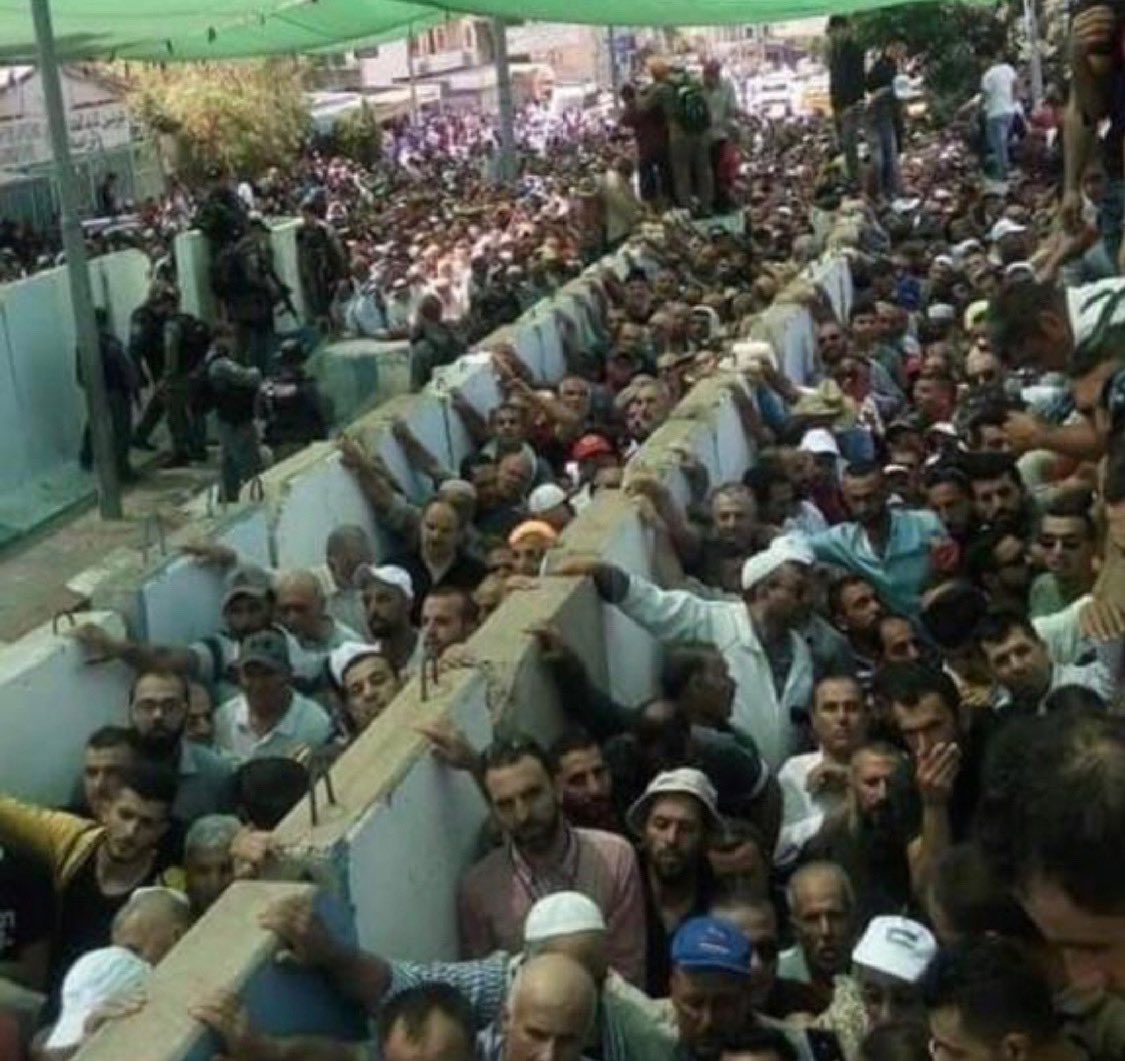 omarsuleiman's tweet photo. A checkpoint near Bethlehem; the birthplace of Jesus (peace be upon him):

Imagine being thrown out of your homes, then made to walk through these checkpoints on a daily basis by your occupiers to earn whatever you can to make the most of your miserable stateless condition. https://t.co/oqgt7DG6zS