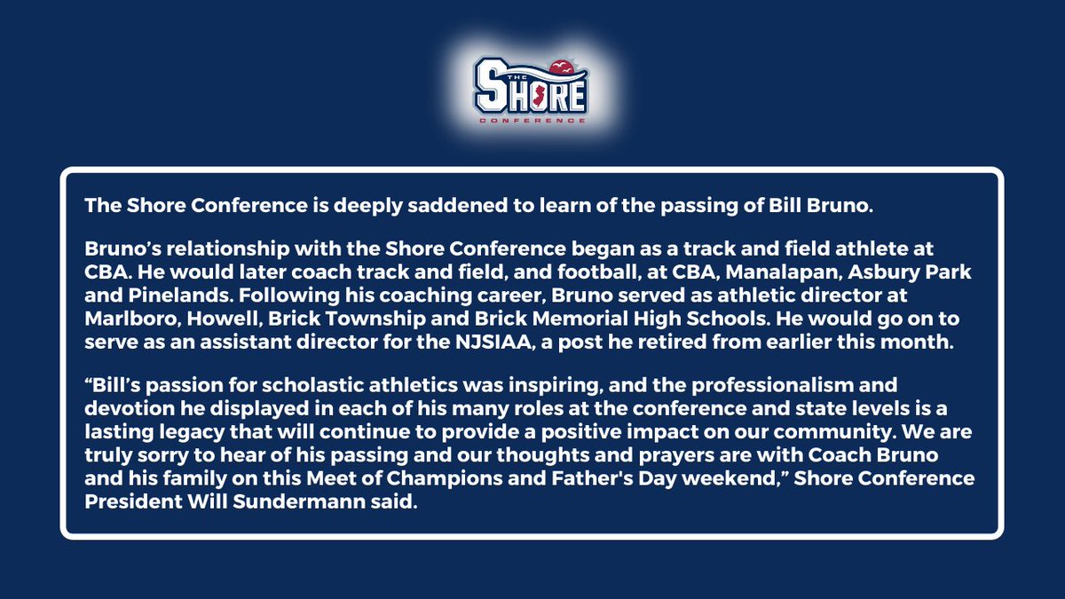 ShoreSports_NJ's tweet photo. The Shore Conference extends its deepest sympathies to the family of Bill Bruno. Rest easy Bill. You are missed. https://t.co/P0JwT5785D