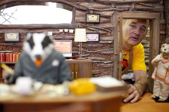 ddoniolvalcroze's tweet image. Wes Anderson and Bill Murray on the set of Fantastic Mr. Fox (2009).