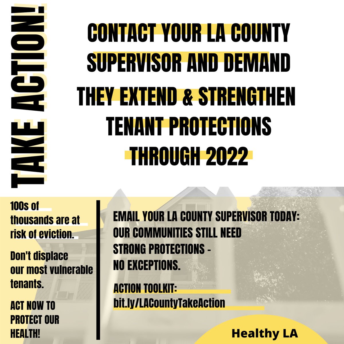 Next Tuesday, @LACountyBOS will vote on extending eviction protections & we need 2 mobilize 2 ensure this passes w/out weakened protections. Landlords are mobilizing 4 exemptions that could result in 1000's of evictions. Email your rep and say NO HOMEOWNER MOVE-IN EXEMPTION!