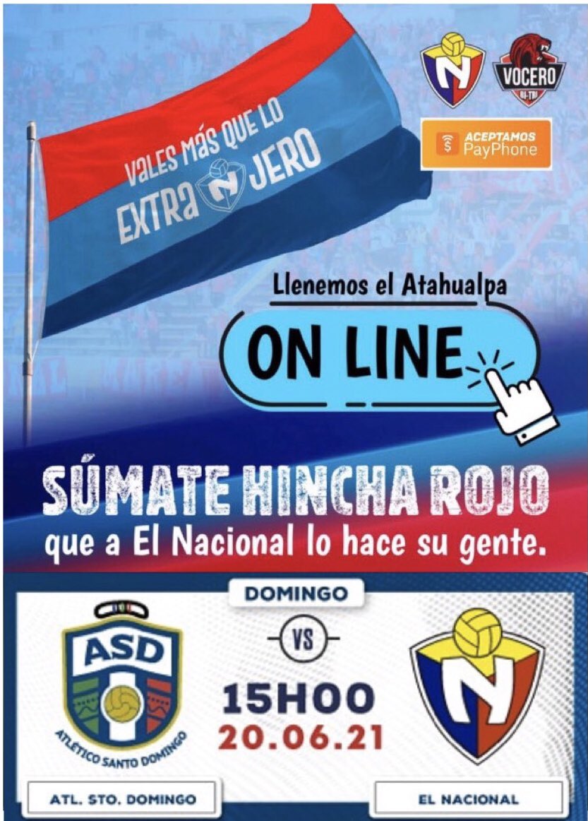 sacep2003's tweet photo. @elnacionalec 🔴🔴APOYA A EL ROJO
👨🏻💻Mañana juega #ElBitri y necesita de tu apoyo, compra un #TicketsVirtual como si fueras al🏟y PARTICIPA en el sorteo de un CAMISETA OFICIAL 2021.
👨🏻💻Compra AQUÍ https://t.co/a33Eb9dNlD
🎫GN $2 | GS y Prefe $3
#PonteLaRoja #EstaPasionEsEterna
🔄COMPARTE https://t.co/AGuLr4lV0T