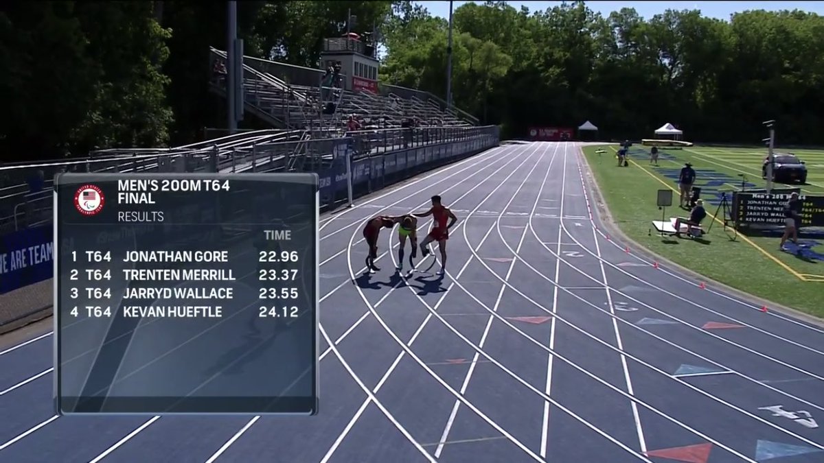 cumountainlions's tweet photo. WINNER! WINNER!

After a third-place finish in the 100 meters Friday night, for an encore Saturday night @cu_xctf assistant coach Jonathan Gore won the 200 meters at the USA Paralympic Track &amp; Field Trials to qualify for a second event for the 2020 Tokyo Paralympics https://t.co/ZQ6hPG2YyM