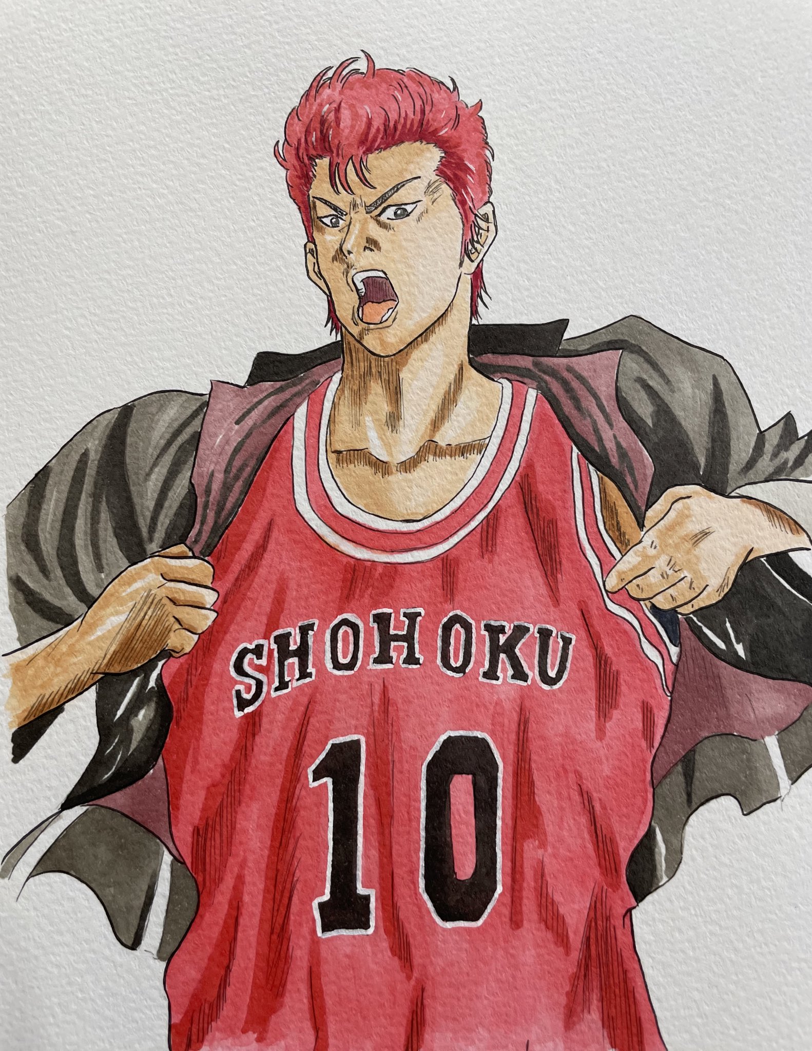 ニネロ 桜木花道描いてみた 久しぶりによく塗れた気がします イラスト イラストレーター スラムダンク 絵 絵描き コピック コピックイラスト 模写 模写イラスト Gペン 色塗り アニメ マンガ 漫画 バスケットボール Illustration