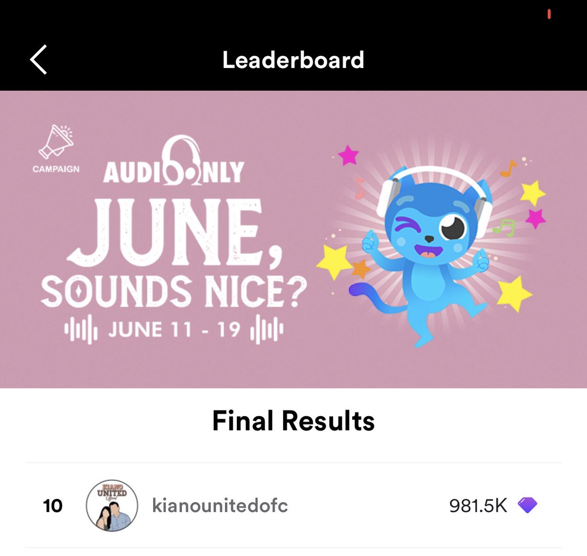 Thank you to everyone who supported us in our first ever KUMU campaign most especially to <a href="/Homeawayfromh10/">Homeawayfromhome.cebu</a>, @jv_josevitug.

To all Kiara and Gino fans who dropped by, ty as well.

Congratulations to our team!!! We made it to Top 10. Huge applause for all your efforts and time.