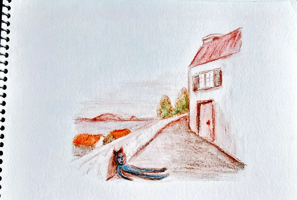 「10年以上前に色鉛筆で描いた何のキャラでも無い絵が出て来た。たぶん疲れたネコです」|増田こうすけのイラスト