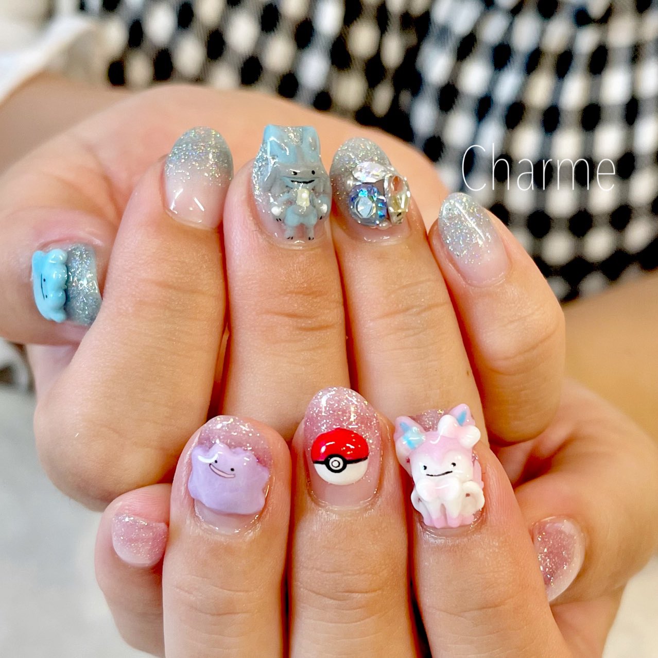 Charme Haru V Twitter ルカリオとニンフィア へんしんメタモンバージョン Nails Nail Nailart Naildesign ネイルアート 札幌ネイルサロン 夏ネイル カラフルネイル 個性派ネイル キャラネイル キャラクターネイル ポケモンネイル ルカリオ
