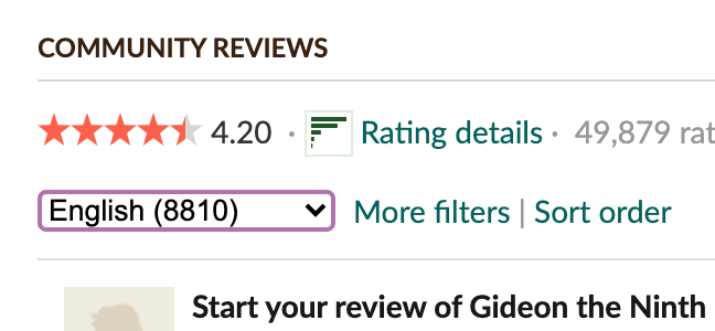 simplyaquiche's tweet photo. @tazmuir returning from the dead to make sure everyone knows that Gideon the Ninth currently has exactly 4.20 stars on Goodreads (it deserves higher but this was too great to ignore) https://t.co/O4n8vcZHLb